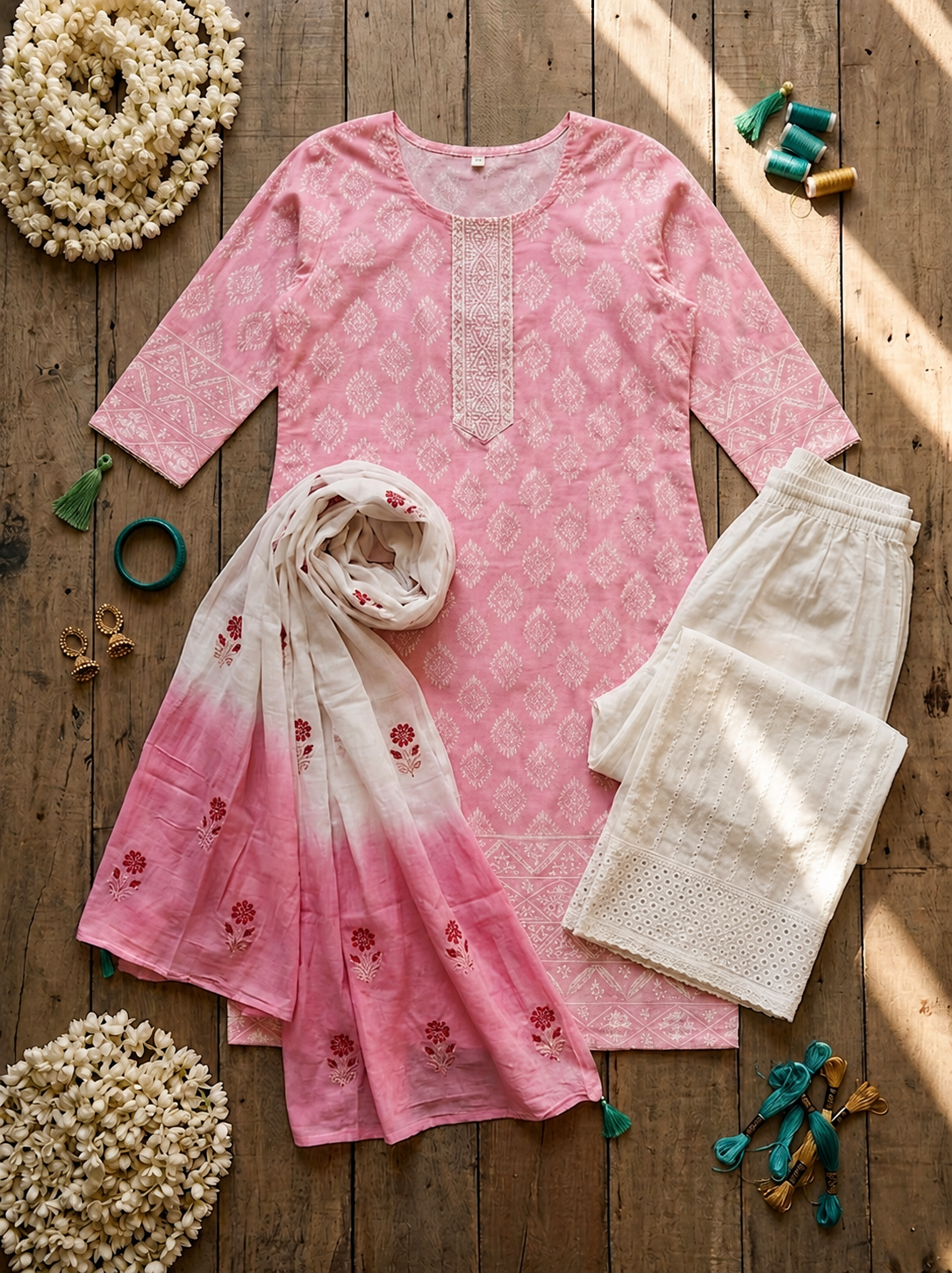 The Daily Grace | Chic Pink & Ivory Cotton Kurta Sets | Effortless Ethnic Style