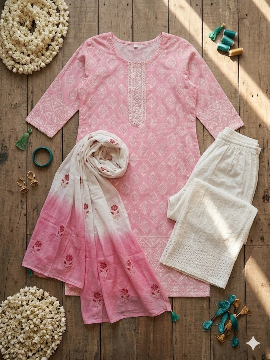The Daily Grace | Chic Pink & Ivory Cotton Kurta Sets | Effortless Ethnic Style