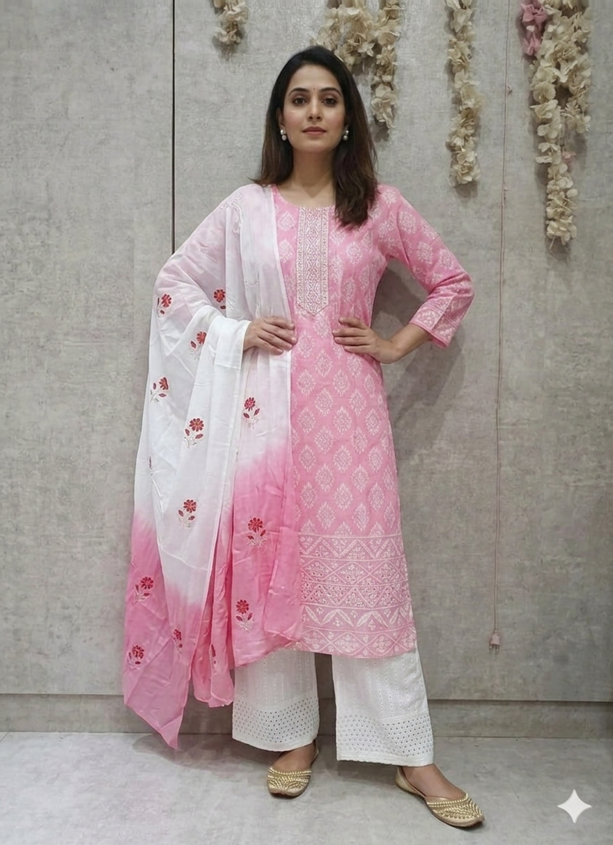 The Daily Grace | Chic Pink & Ivory Cotton Kurta Sets | Effortless Ethnic Style