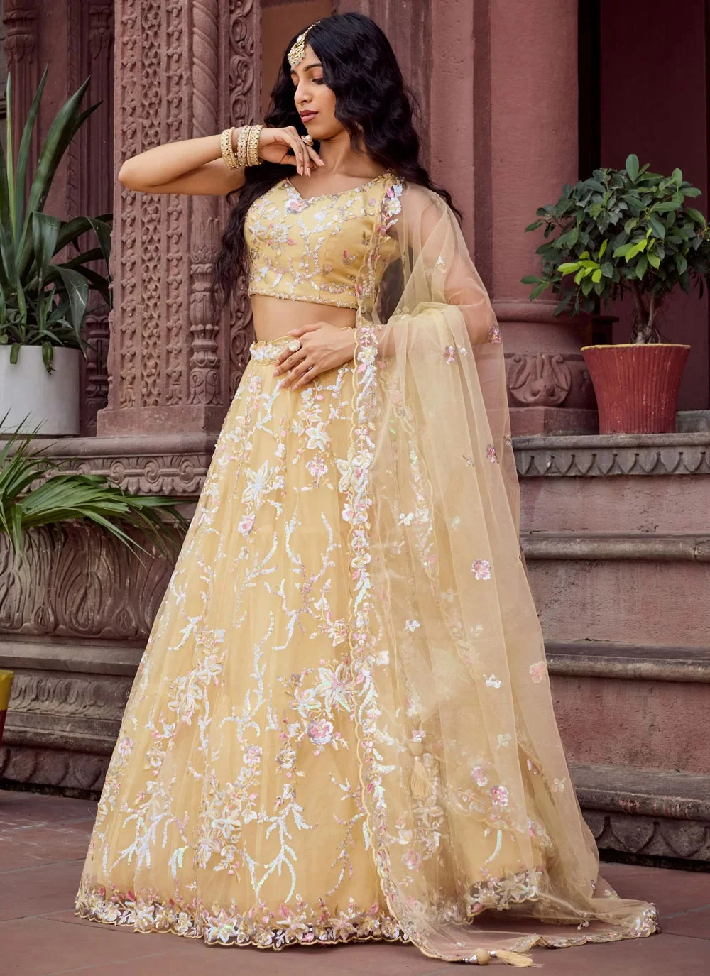 yellow-haldi-ceremony-lehenga-net-embroidered