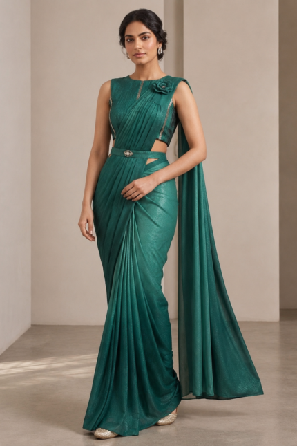 Home 44 SIMISH Teal Green Designer Saree Gown for Women | Premium Indo Western Party Wear Saree Gown with Draped Pallu for Wedding & Reception