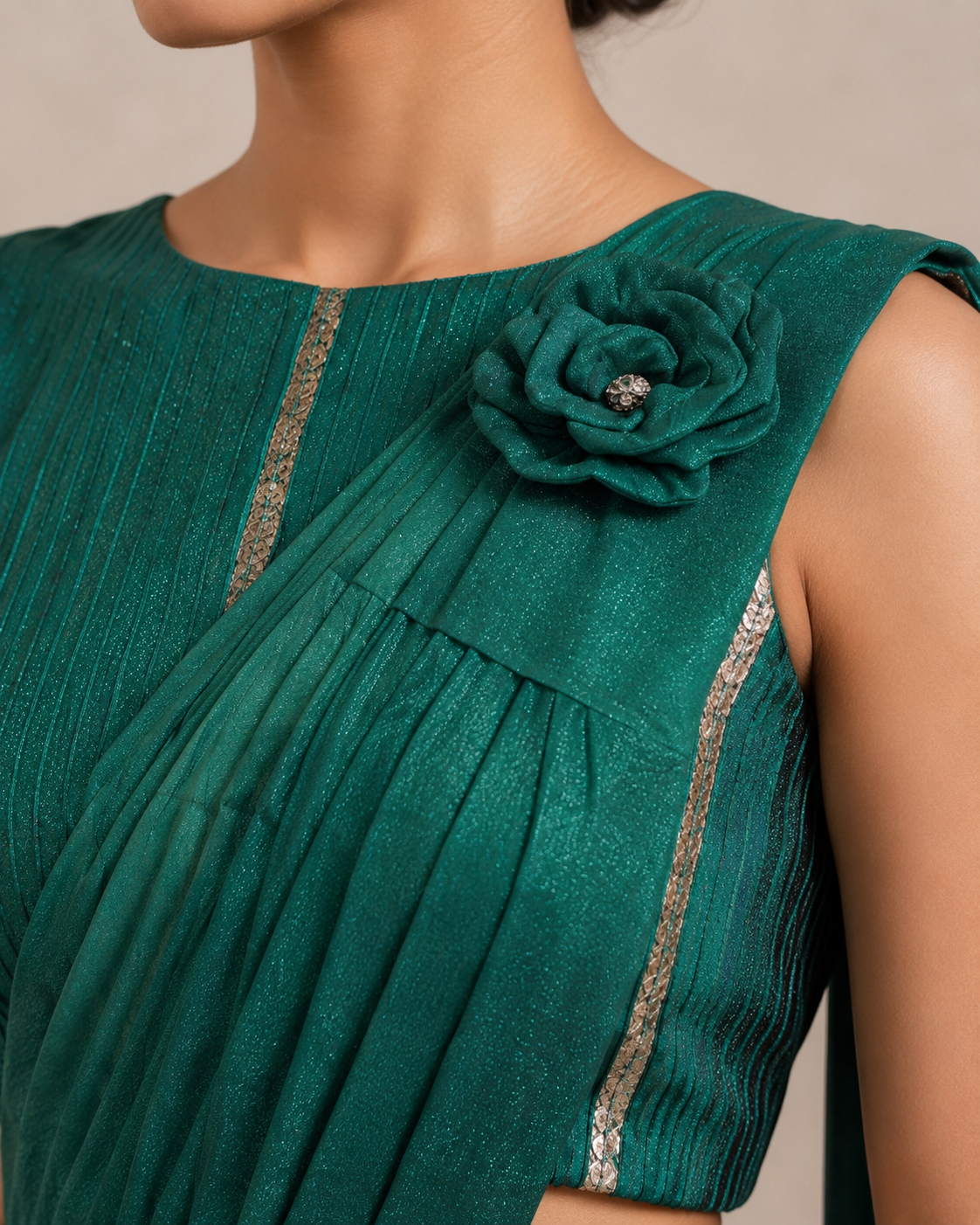 SIMISH Teal Green Designer Saree Gown for Women | Premium Indo Western Party Wear Saree Gown with Draped Pallu for Wedding & Reception
