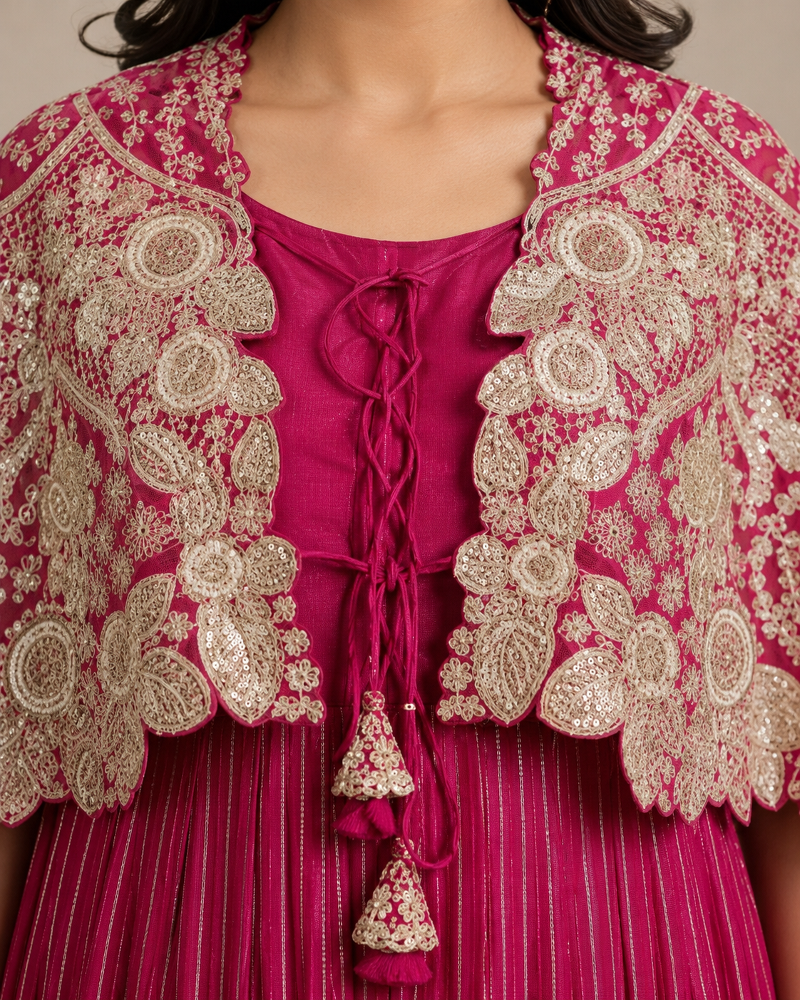SIMISH Magenta Designer Gown for Women with Embroidered Cape | Luxury Party Wear Ethnic Dress for Wedding, Reception & Festive Occasion