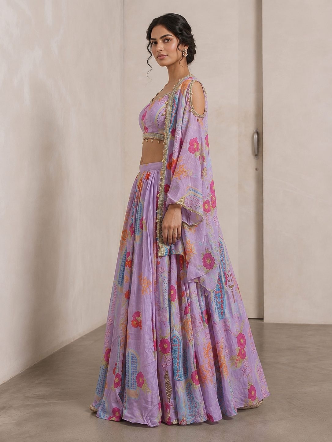SIMISH Premium Pastel Lavender Printed Lehenga Choli Set for Women with Designer Shrug Dupatta | Luxury Festive, Wedding & Party Wear Ethnic Collection