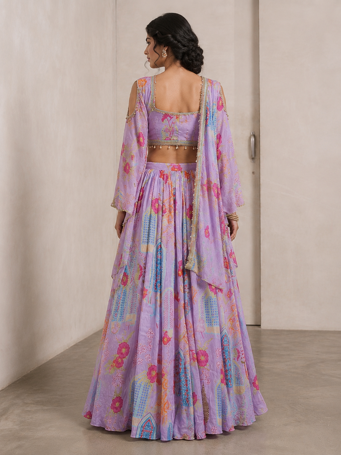 SIMISH Premium Pastel Lavender Printed Lehenga Choli Set for Women with Designer Shrug Dupatta | Luxury Festive, Wedding & Party Wear Ethnic Collection