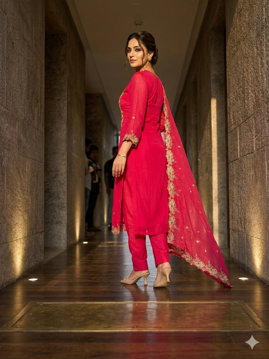 Elegant Rani Pink Embroidered Salwar Suit Set with Designer Dupatta for Women