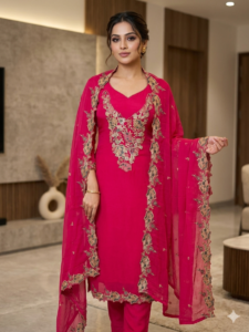 Elegant Rani Pink Embroidered Salwar Suit Set with Designer Dupatta for Women