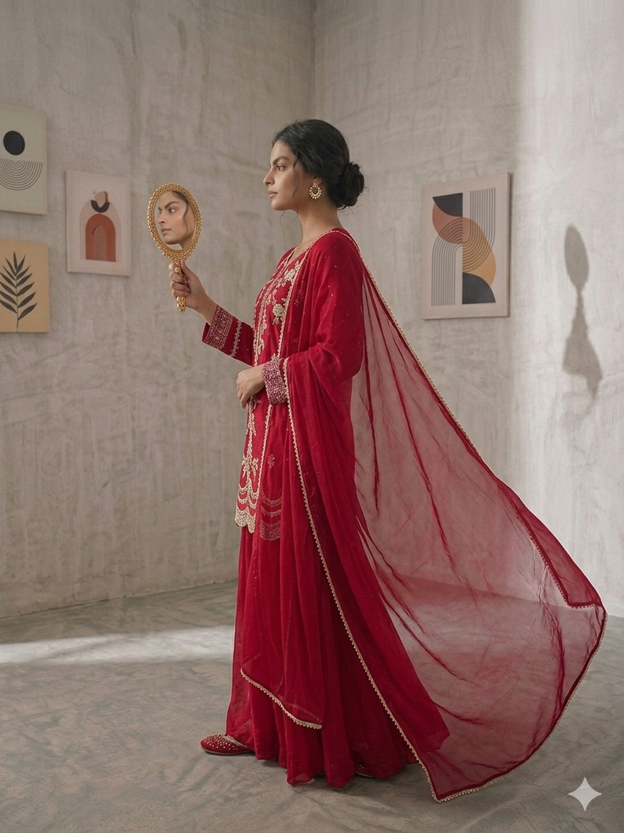 SIMISH Elegant Red Embroidered Salwar Suit for Women with Net Dupatta | Designer Wedding & Festive Ethnic Party Wear