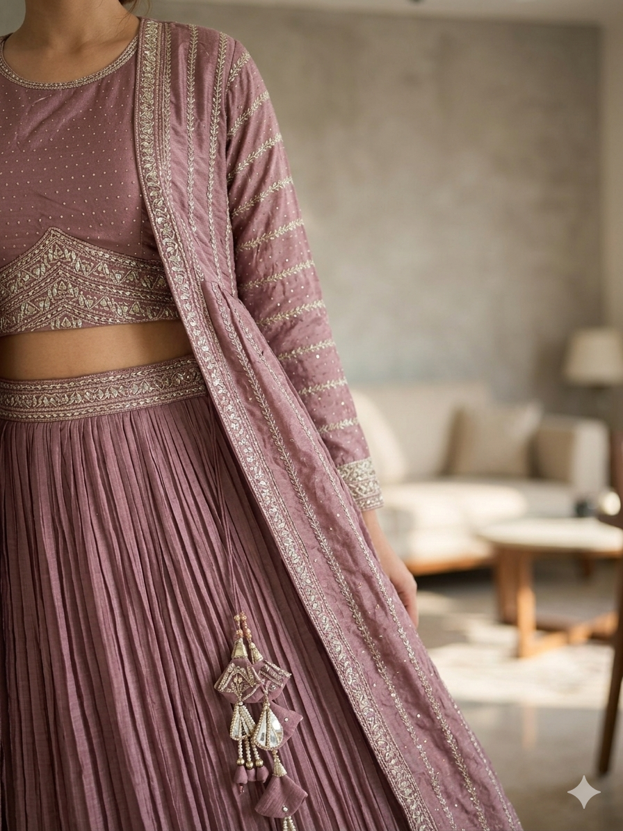 Elegant Mauve Embroidered Lehenga Set for Women