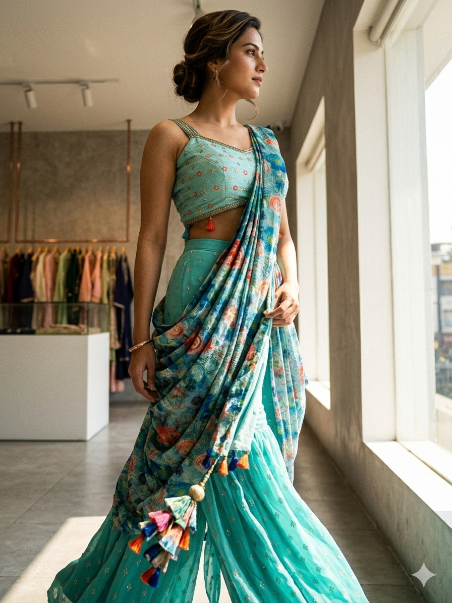 SIMISH Trendy Draped Saree for Women with Embroidered Blouse | Designer Party, Wedding & Festive Ethnic Wear