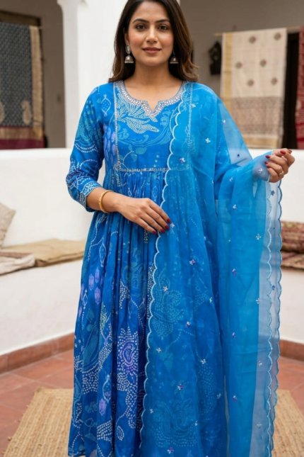 Blue Printed Kurta Set for Women with Dupatta Festive Wear Blue Kurta Set 1