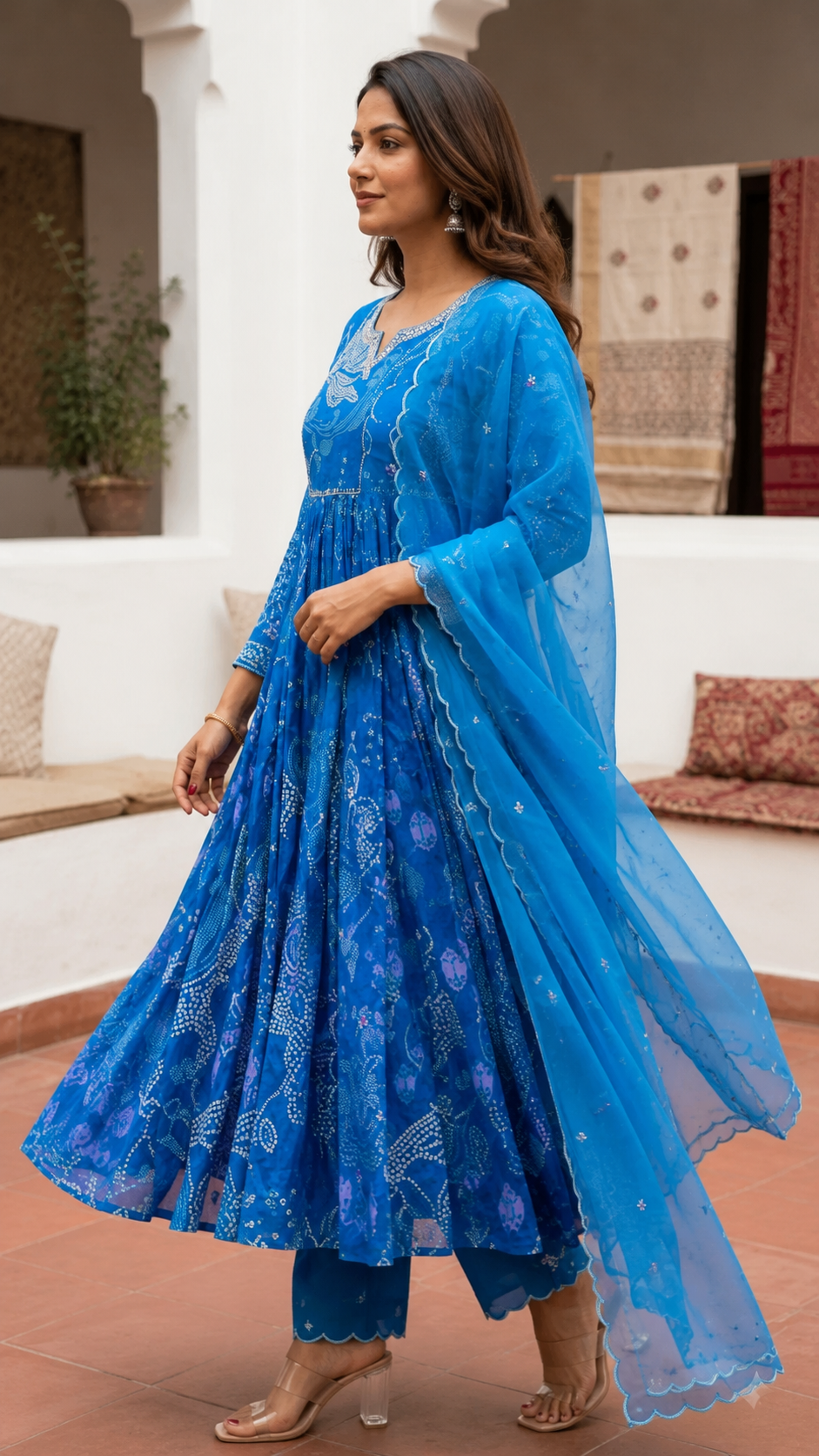 Blue Printed Kurta Set for Women with Dupatta | Festive Wear Blue Kurta Set