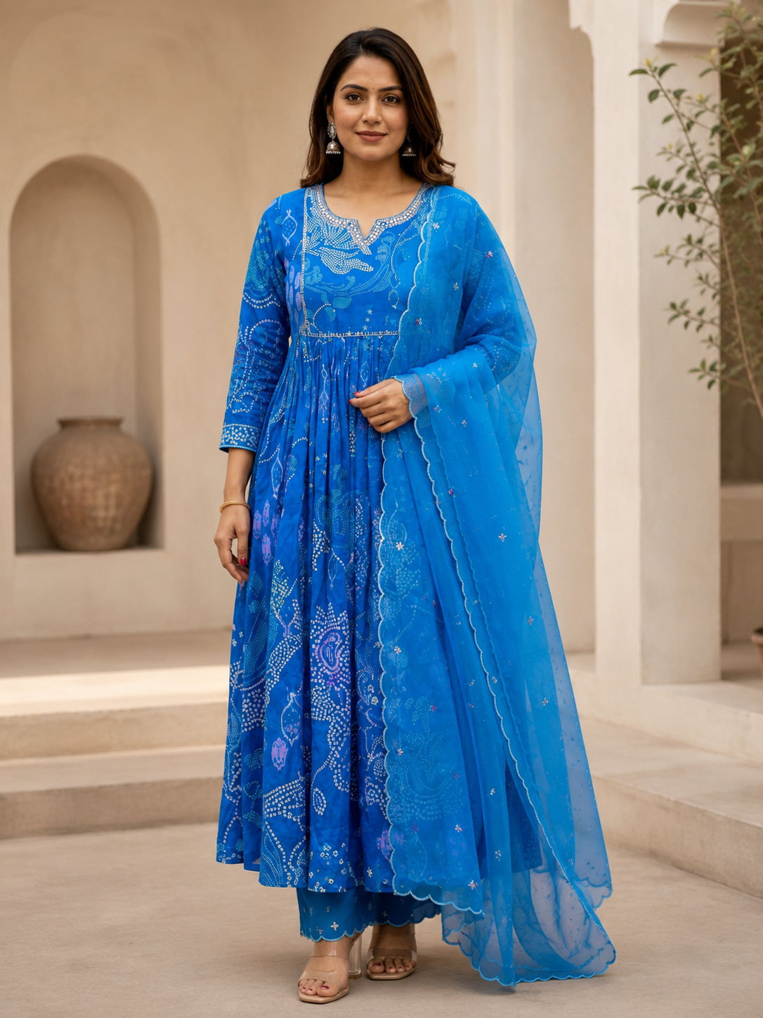 Blue Printed Kurta Set for Women with Dupatta | Festive Wear Blue Kurta Set