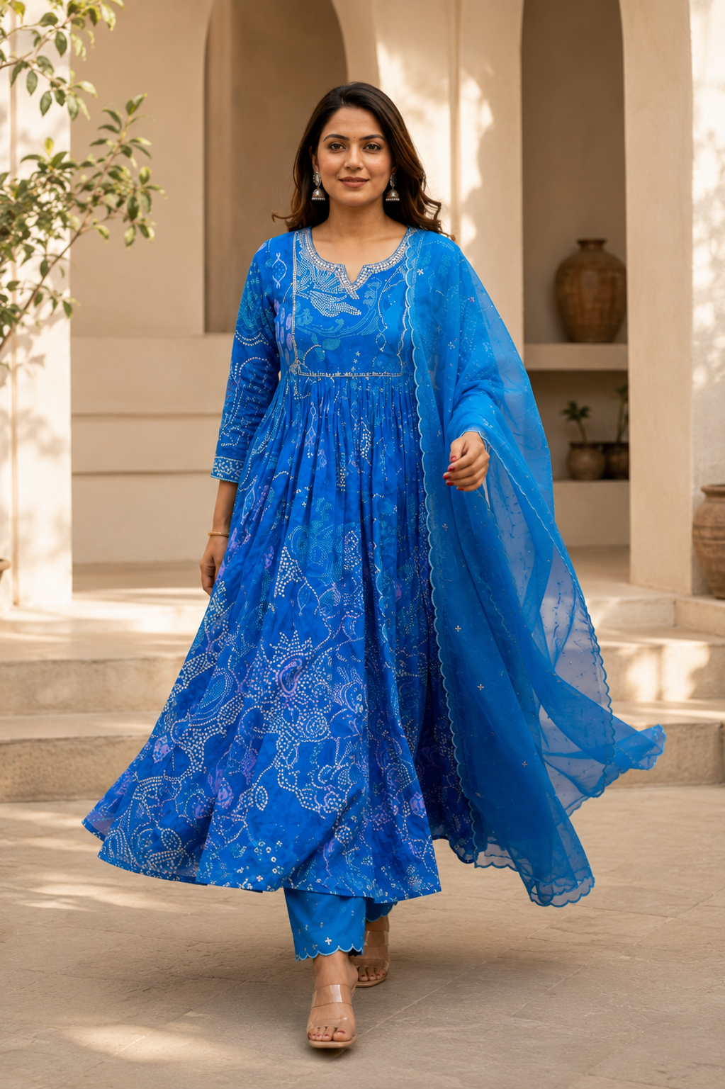 Blue Printed Kurta Set for Women with Dupatta | Festive Wear Blue Kurta Set