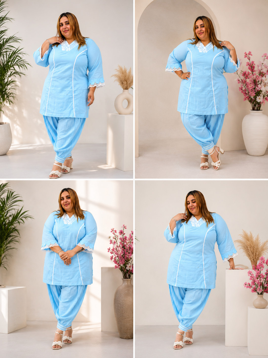 Sky Blue Plus Size Cotton Kurta Patiala Set for Women | Comfortable Ethnic Wear