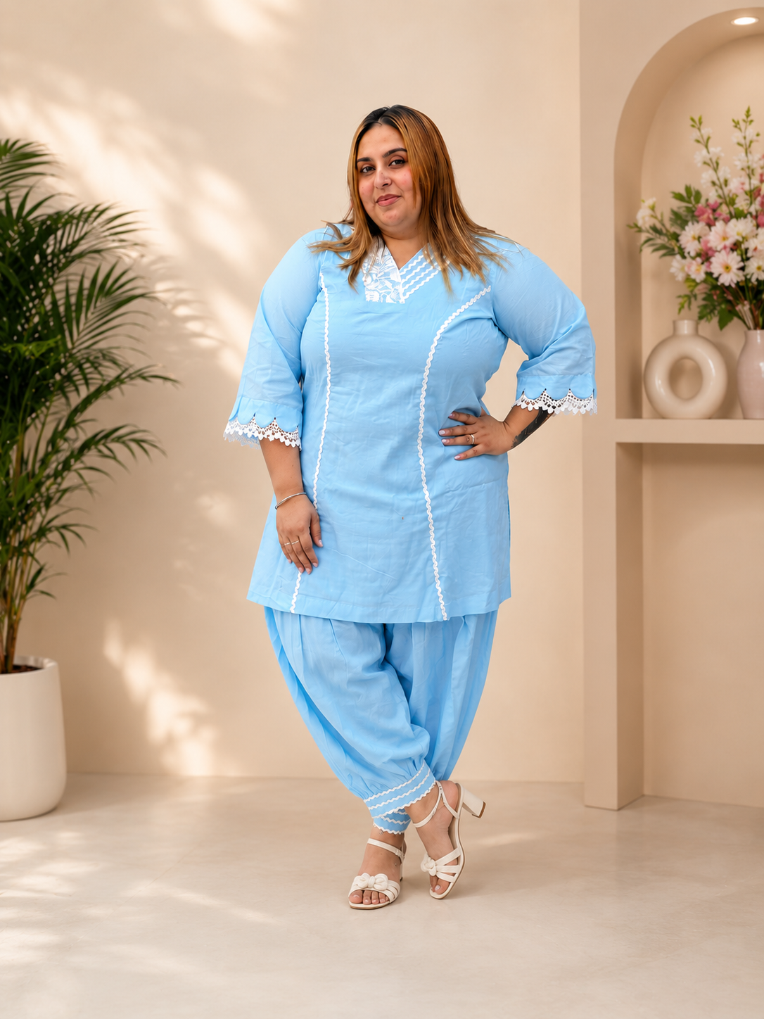 Sky Blue Plus Size Cotton Kurta Patiala Set for Women | Comfortable Ethnic Wear