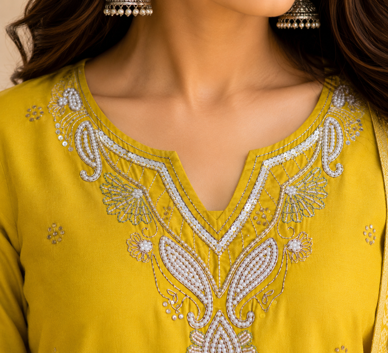 Women's Yellow Cotton Embroidered Kurta Set with Bandhej Dupatta | Plus Size Ethnic Wear (Size 46)