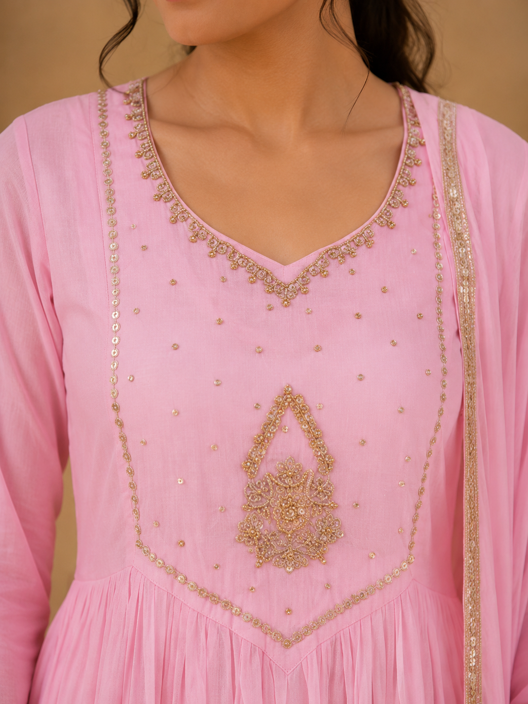 Blush Pink Embroidered Anarkali Suit Set with Dupatta