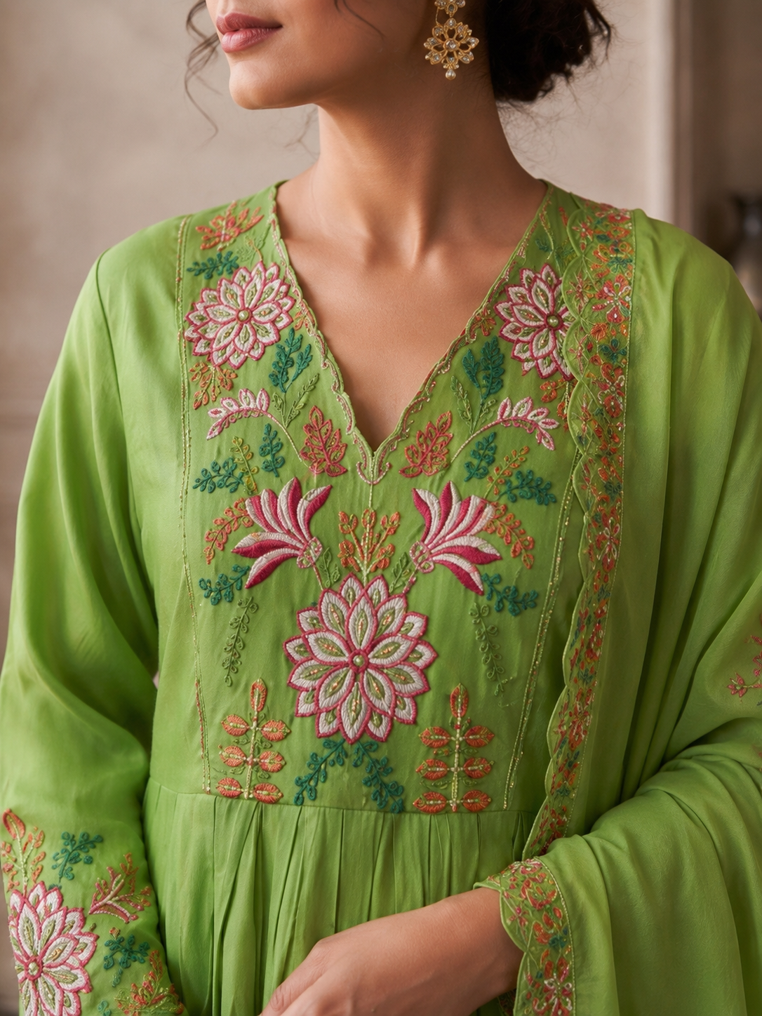 Pistachio Green Embroidered Anarkali Set with Dupatta