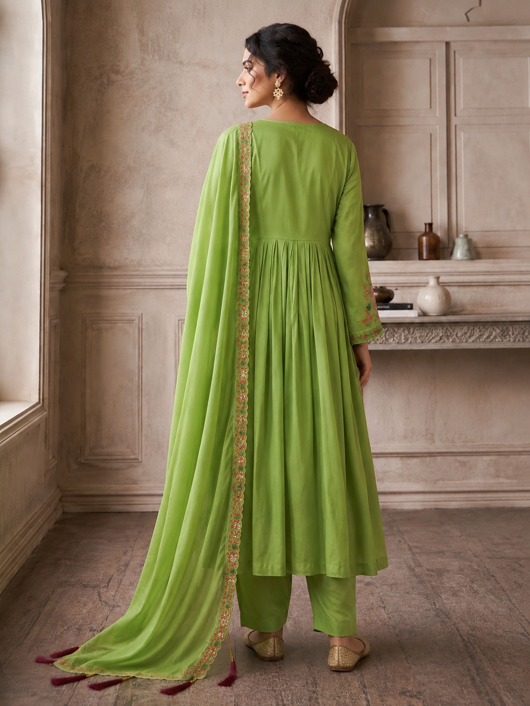 Pistachio Green Embroidered Anarkali Set with Dupatta