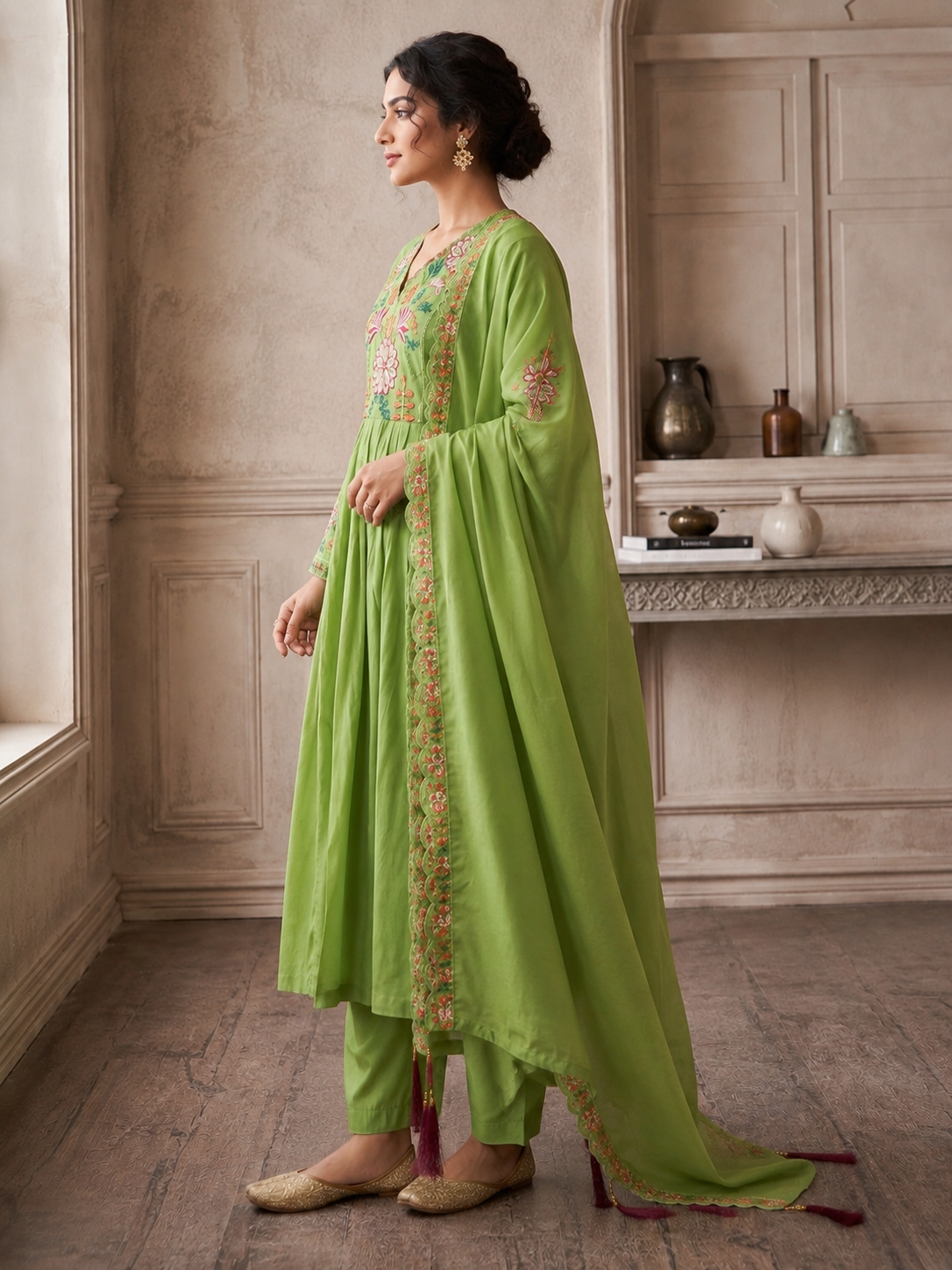 Pistachio Green Embroidered Anarkali Set with Dupatta