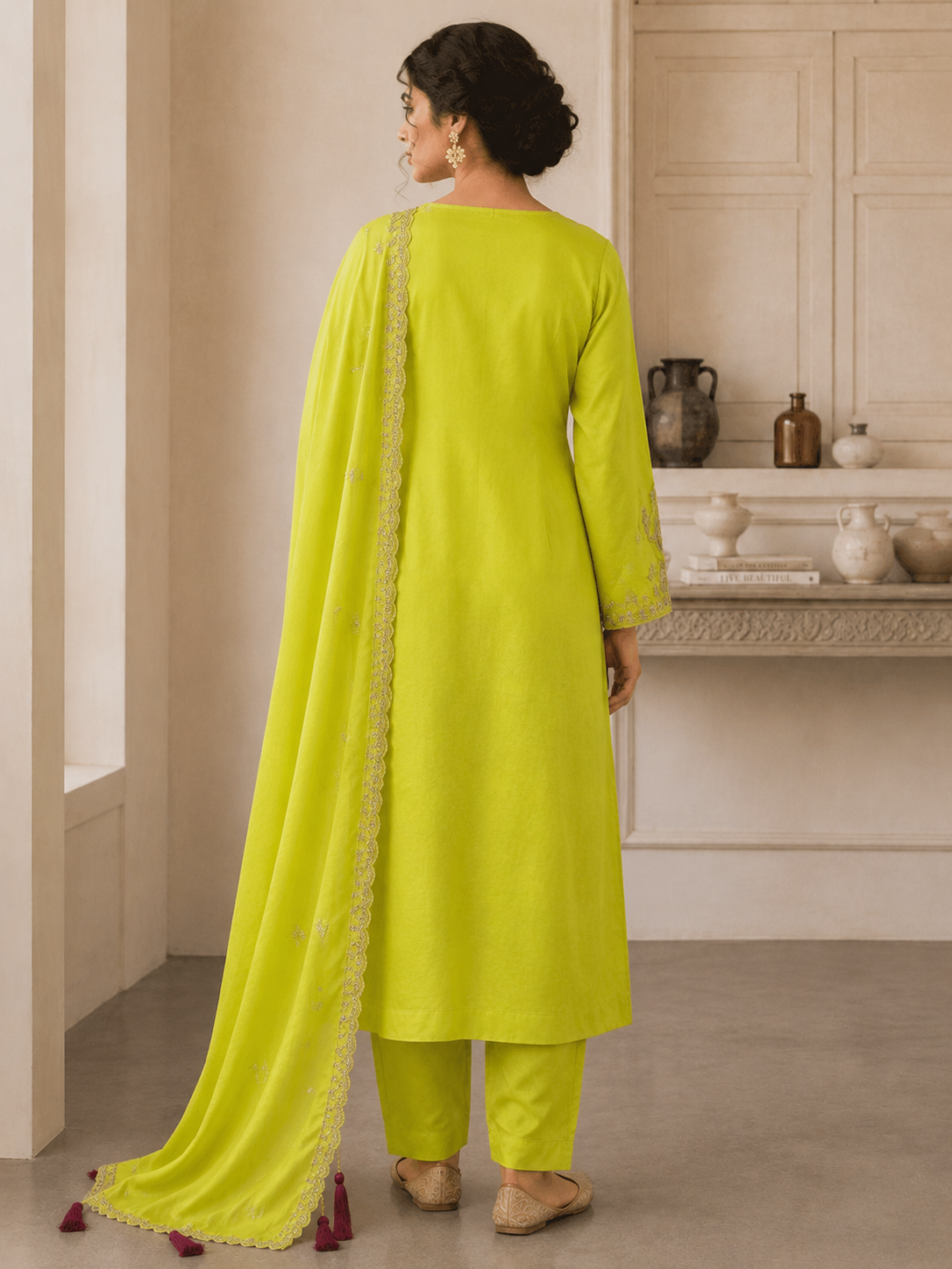 Lime Green Embroidered Kurta Set with Dupatta